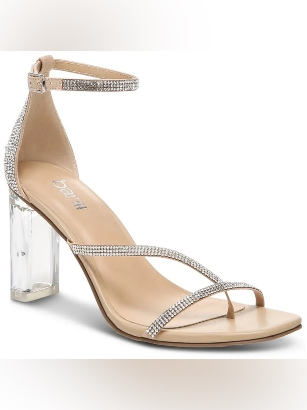 Bar III Blakke Rhinestone Clear Block Heel Sandal NIB Size  7.5